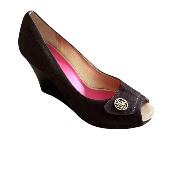 Lilly Pulitzer Shoes - Lilly Pulitzer Brown Suede Peep Toe Wedges